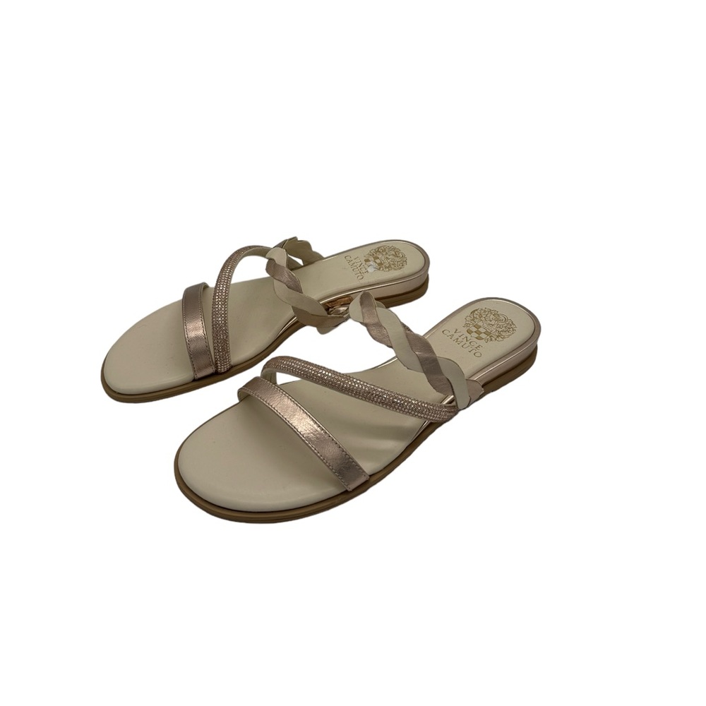 Vince Camuto Leather Gold Flat Sandals Size 9 - Picture 3 of 7